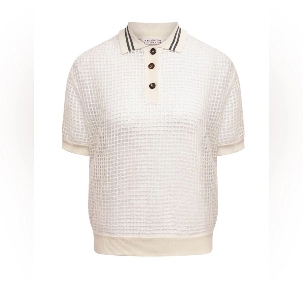 🔥BRUNELLO CUCINELLI
Netted Polo Shirt with Contrast Stripes/Size Large/MP $3850🔥 - Picture 2 of 13